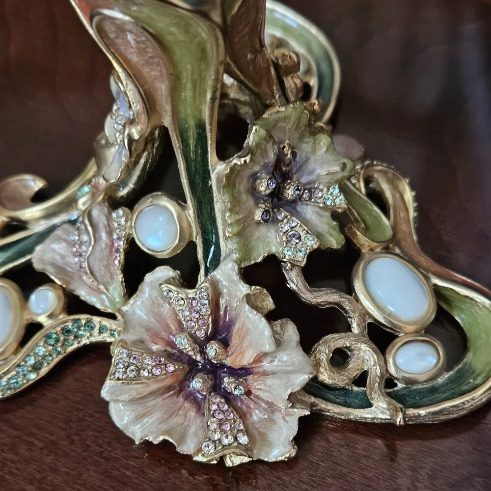 RARE 2 JAY STRONGWATER FLORA & FAUNA BLUSH ENAMEL CRYSTAL TAPER CANDLE HOLDER